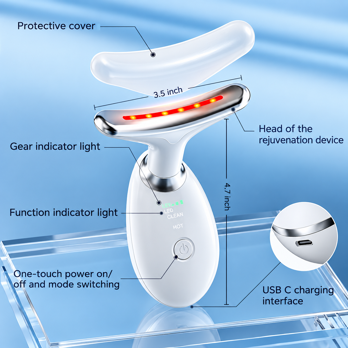 Face & Neck Massager Tool 7 In 1 | Skin Tightening Wrinkle Remover & Double Chin Reducer | Portable Rechargeable Anti-Aging Beauty Device