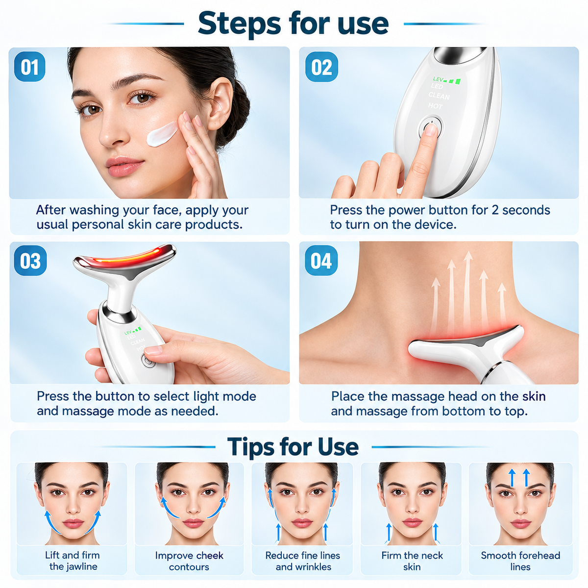 Face & Neck Massager Tool 7 In 1 | Skin Tightening Wrinkle Remover & Double Chin Reducer | Portable Rechargeable Anti-Aging Beauty Device