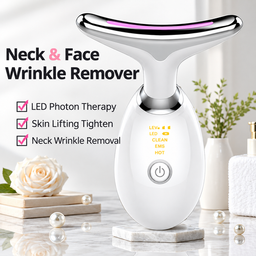 Face & Neck Massager Tool 7 In 1 | Skin Tightening Wrinkle Remover & Double Chin Reducer | Portable Rechargeable Anti-Aging Beauty Device