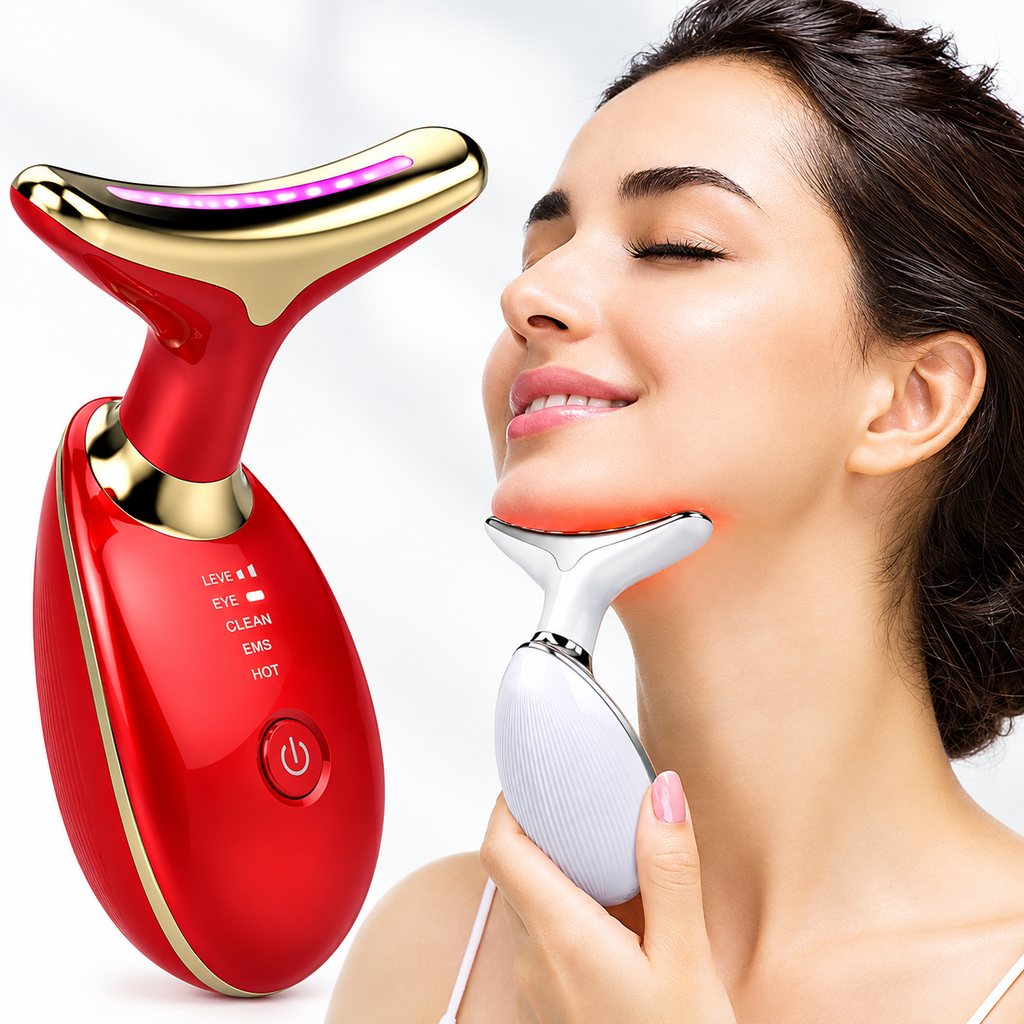 Face & Neck Massager Tool 7 In 1 | Skin Tightening Wrinkle Remover & Double Chin Reducer | Portable Rechargeable Anti-Aging Beauty Device