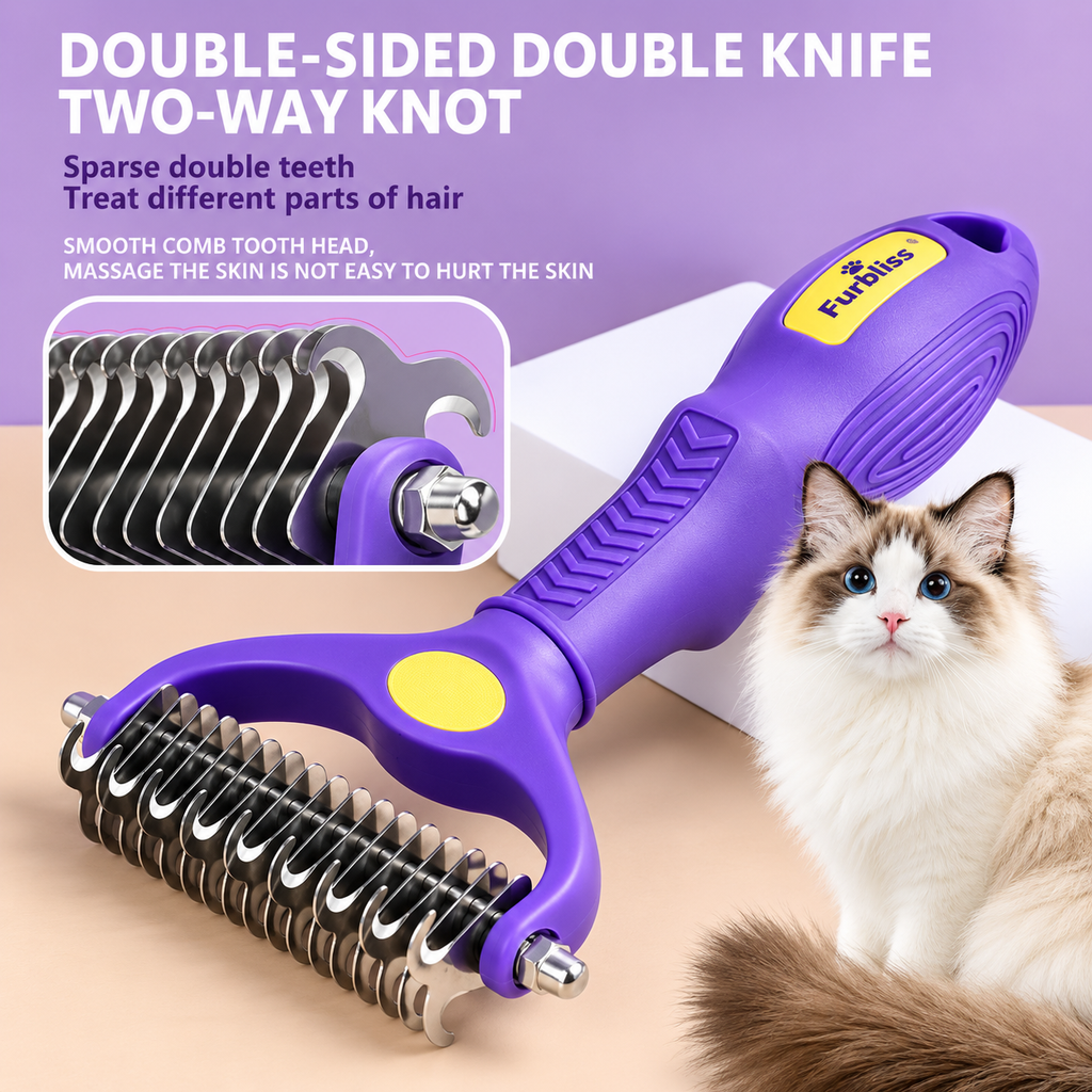 GoPets 2-in-1 Deshedding & Dematting Comb & Grooming Brush for Dogs & Cats