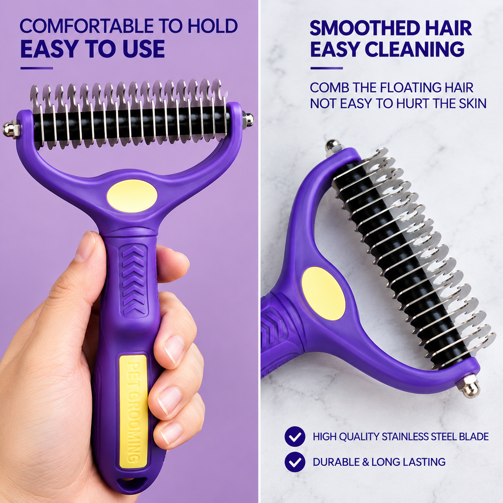 GoPets 2-in-1 Deshedding & Dematting Comb & Grooming Brush for Dogs & Cats