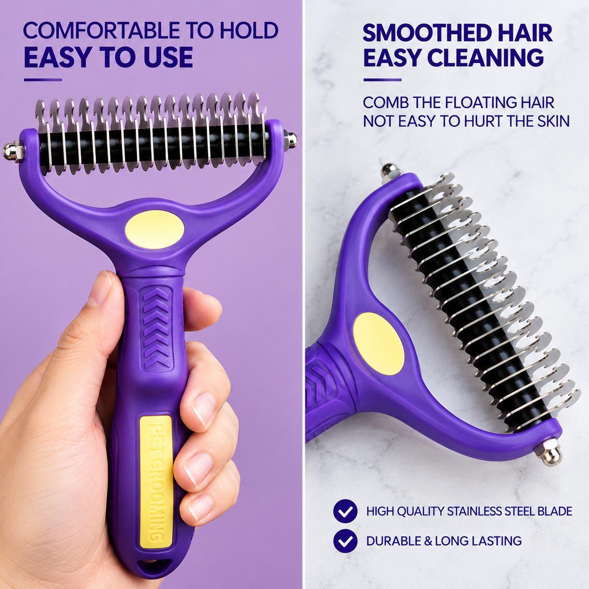 GoPets 2-in-1 Deshedding & Dematting Comb & Grooming Brush for Dogs & Cats