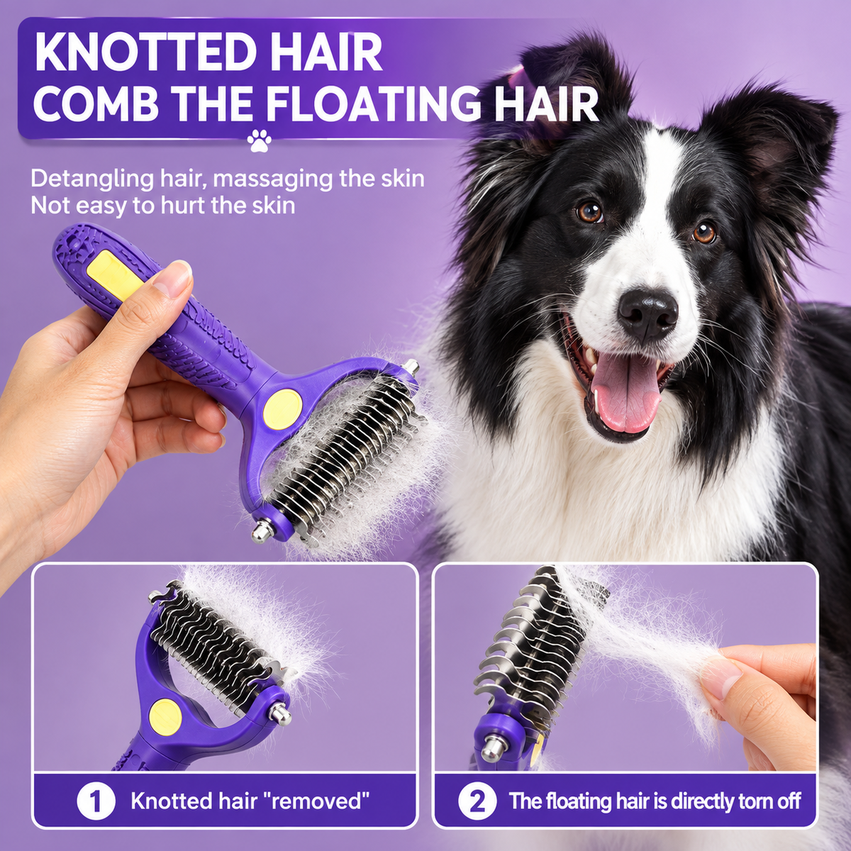 GoPets 2-in-1 Deshedding & Dematting Comb & Grooming Brush for Dogs & Cats